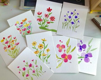 Originale Aquarellkarte, einzigartiges Modell aus bunten Blumen, mit oder ohne Botschaft, zum Muttertag zu verschenken