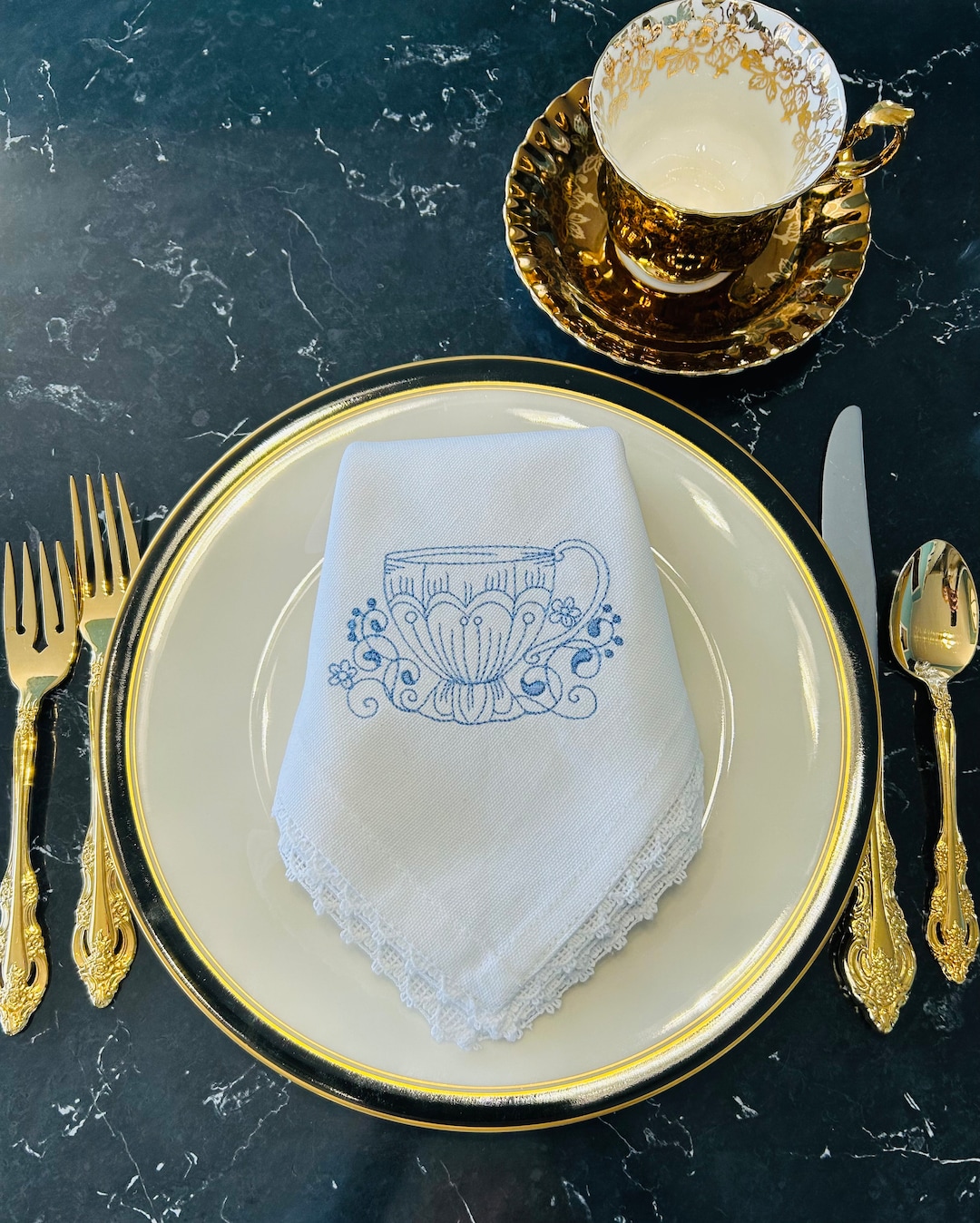 Embroidered Tea Cup Napkins/tea Cup Napkin/ Easter Napkins/tea Party