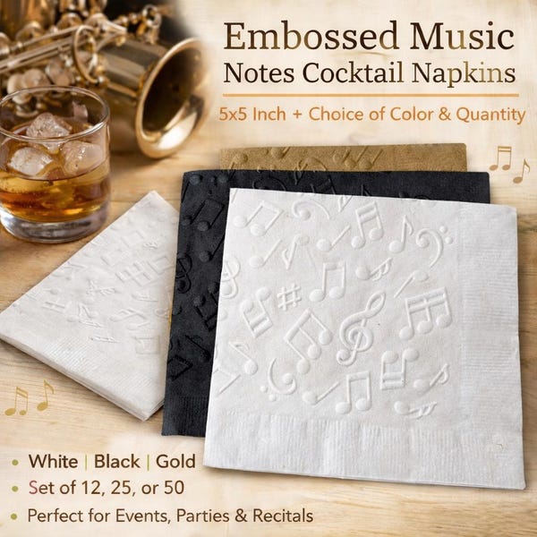 Embossed Music Notes Cocktail Napkins – Elegant Music Party Decor