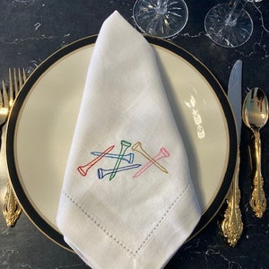 Embroidered Golf Dinner Napkins/Linen Napkin/ Embroidered Lunch Napkins/Party Dinner Napkins/Linen Napkins/Golf Outing Luncheon