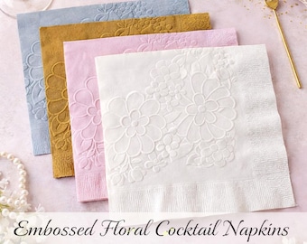 Embossed Flower Paper Napkins: Party, Wedding, Shower Decor