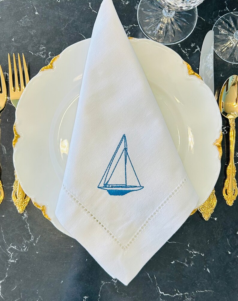 Embroidered Nautical Napkins/sailboat Napkin/sailing Napkins/ Luncheon ...