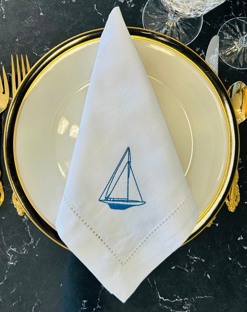 Embroidered Nautical Napkins/sailboat Napkin/sailing Napkins/ Luncheon ...