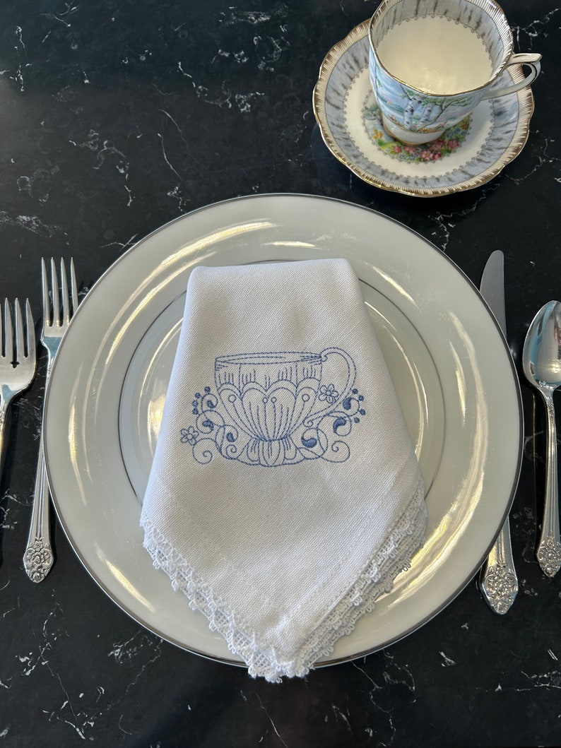 Embroidered Tea Cup Napkins/tea Cup Napkin/ Easter Napkins/tea Etsy