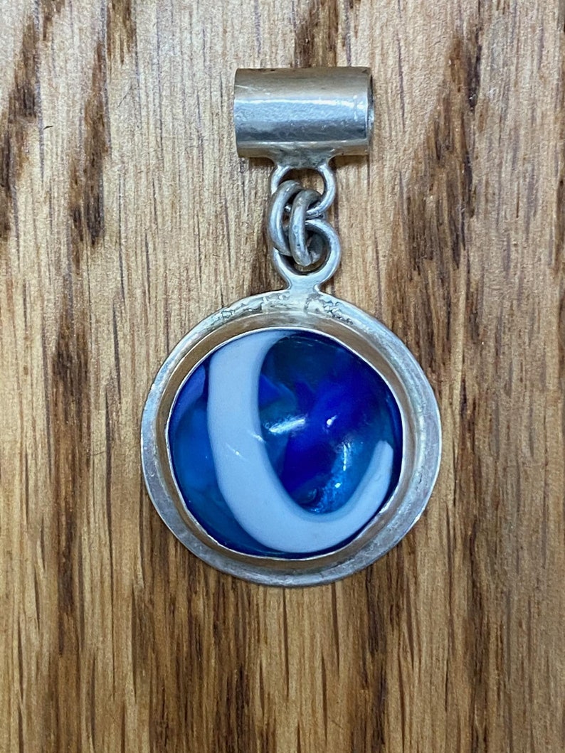 Elegant Half Blue Argentinian Sterling Pendant .935 - Necklaces