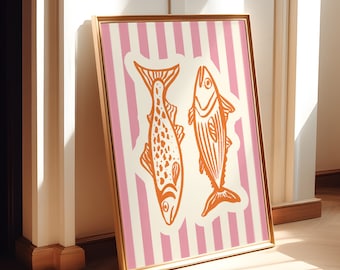 Retro Fish Wall Art Print *Digital Download* (Lobster Print, Vintage Food Print, Retro Kitchen Poster, Tinned Fish, Sardines Poster, Beach)
