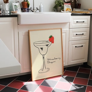 Strawberry Daiquiri Cocktail Wall Art *Digital Download* (Cocktail Art, Strawberry Daiquiri Poster, Kitchen Print, Bar Art, Bar Cart)