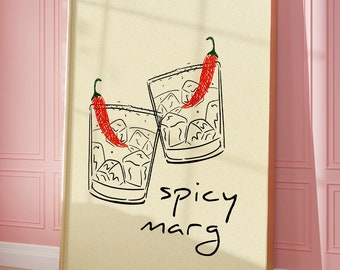 Spicy Marg Art Print Poster. (Cocktail Prints, Cocktail Wall Art, Margarita Print, Margarita Poster, Kitchen Art, Kitchen Print)