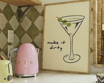 Dirty Martini Art Print Poster *Digital Download* (Art Poster, Cocktail Prints, Cocktail Wall Art, Martini Print, Kitchen Print)