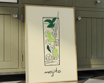 Arte mural de mojito *Descarga digital* (Mojito, Arte de cócteles, Impresiones de cócteles, Arte de cocina, Póster de mojito, Arte de frutas, Póster de cocina)