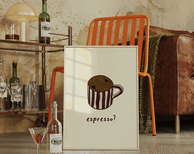 Espresso? Coffee Wall Art Print (Espresso, Coffee Art, Dining Room Art, Cafe Print, Latte, Brunch, Kitchen Art, Cappucino, Handmade Poster)