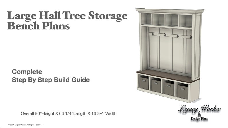 Large Hall Tree Storage Bench Plans image 7