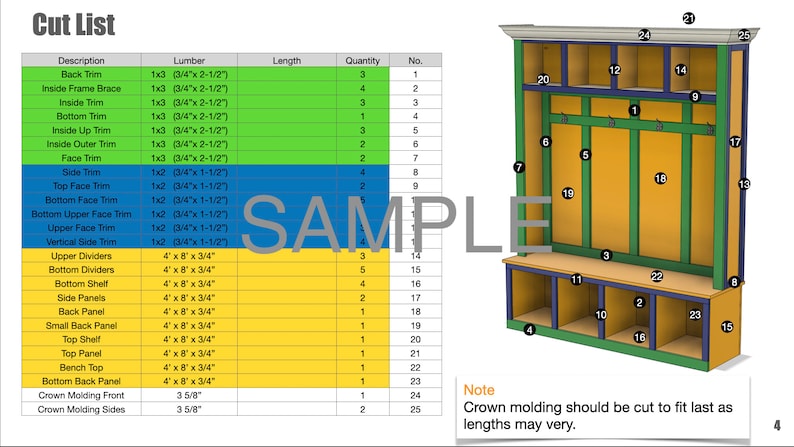 Large Hall Tree Storage Bench Plans image 8