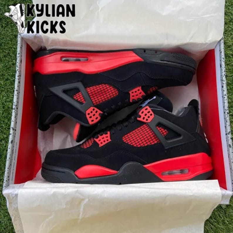 Custom AJ4 Red Thunder Basketball Shoes Etsy UK