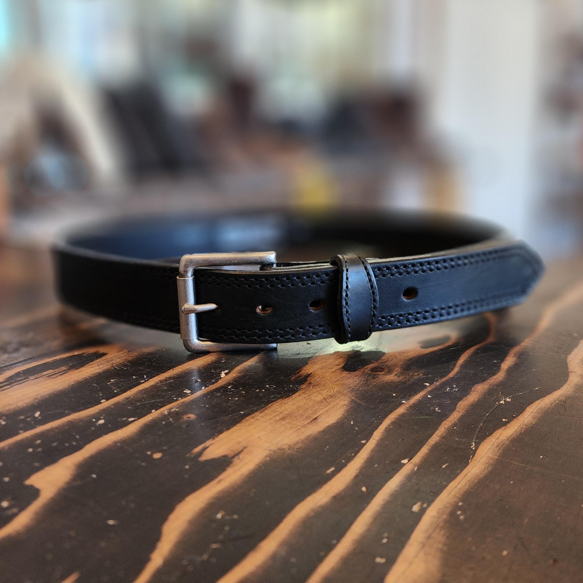 Genuine Black Leather Double Stitch Belt - Etsy