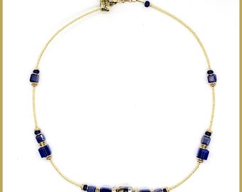 Murano Glass Cobalt Cube Necklace: Italian Hand-Crafted Glass & Gold
