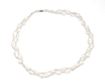 Woven Pearl Necklace: Freshwater Pearls, Magnetic Clasp