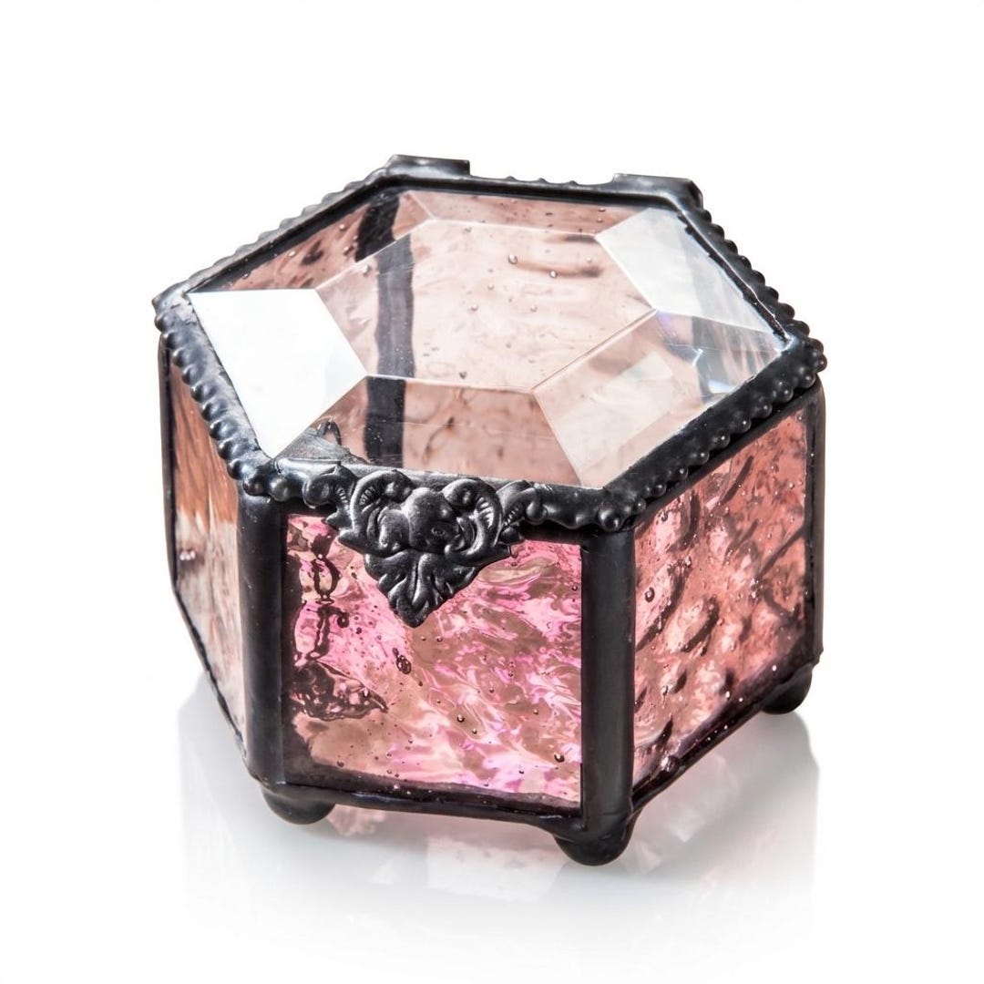 Hexagonal Rose Pink Stained Glass Trinket Box for Jewelry or Decor - Etsy