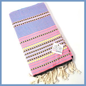 Lavender/Pink Stripe Turkish Towel, Beach Blanket, Sarong, Shawl or Wrap. Flatweave towel repels sand lightweight colorful Turkish towels
