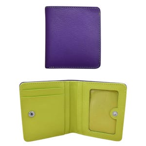 Billetera pequeña de cuero plegable, tarjetero pequeño de cuero con cierre a presión, tarjetero de identificación, billetera para tarjetas de crédito, cuero 100 % natural y colorido