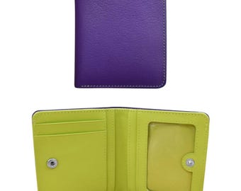 Colorful Leather Bi-Fold Mini Wallet: RFID Blocking, Snap Closure