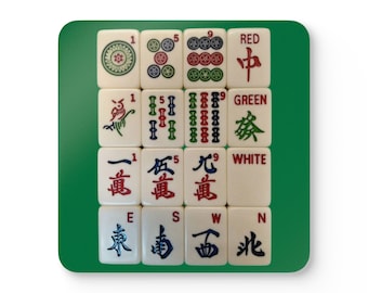 Ensemble de sous-verres en bois de liège et carreaux de mahjong | Dessous de verre pour salle de jeux