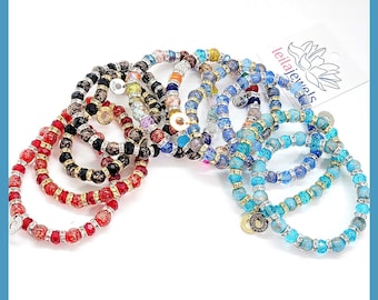 Murano Glass Crystal Beaded Bracelet: Colorful Italian Stretchy Bracelets to Stack