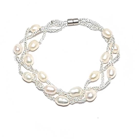 Multi-strand Freshwater Pearl Magnet Clasp Bracelet