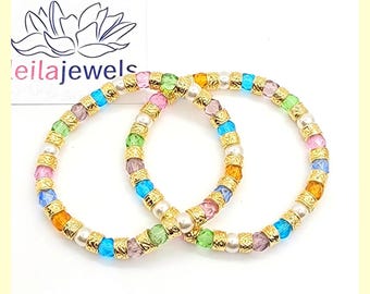 Murano Crystal Beaded Bracelet: Gold, Pearl & Colorful Italian Glass