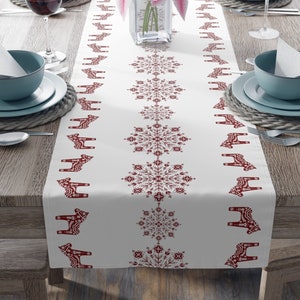 Swedish Dala Horse Table Runner: Scandinavian Holiday Decor