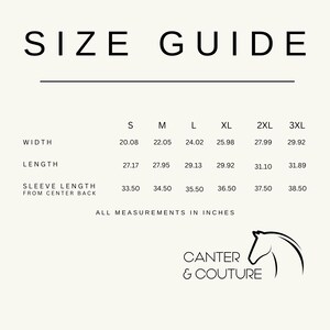 Puede incluir: Tabla de tallas para ropa en pulgadas. La tabla muestra las medidas de ancho, largo y largo de manga desde la parte central de la espalda para las tallas S, M, L, XL, 2XL y 3XL.