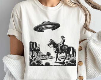 Western Cowgirl UFO Graphic Tee - Retro Comfort Colors® Shirt