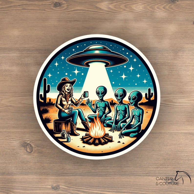 Retro Cowgirl Sticker: Desert Art, Alien UFO, Horse Rider Gift - Etsy