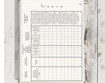 Schritt 4 Arbeitsblatt (Ängste) - AA Sucht Sobriety Genesung Teil des 12 Schritte Programms - Sofortiger Download druckbares 8,5x11 'PDF