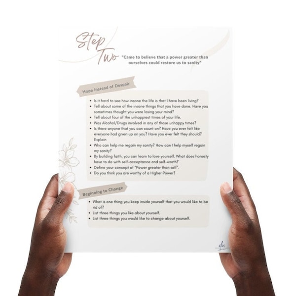 Step 2 Worksheet - AA Addiction Sobriety Recovery Part of the 12 Step Program - Instant Download Printable 8.5x11" PDF