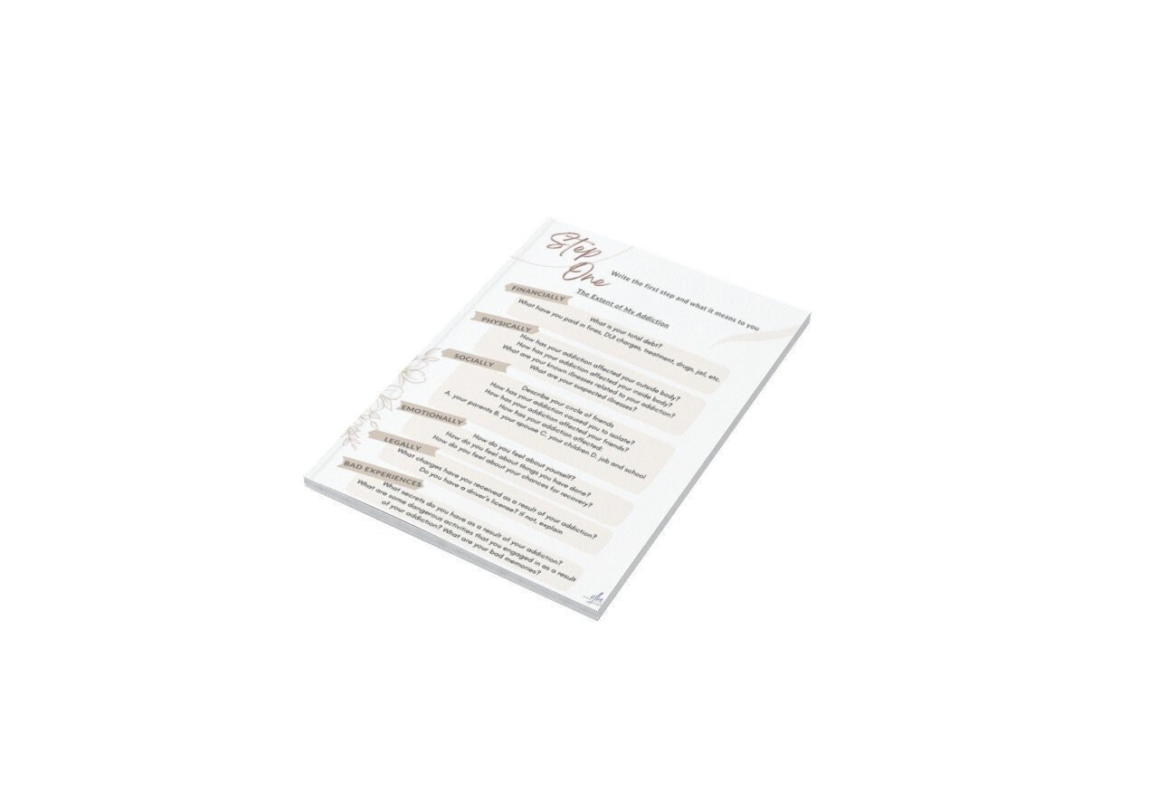 Step 1 worksheet aa addiction sobriety recovery part of the 12 step
