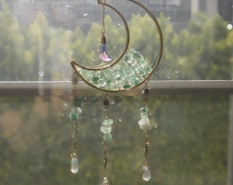 Magical Crystal Sun Catcher: Transform Your Home’s Light! Stunning Green -Jade colored crystal 1/2 moon Sun Catcher - Best Seller