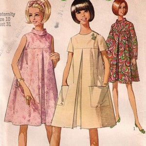 1960s Maternity Dress with Bias Roll Collar and Inverted Pleat, Bust 31 / Vintage Sewing Pattern / Simplicity 7393 image 1