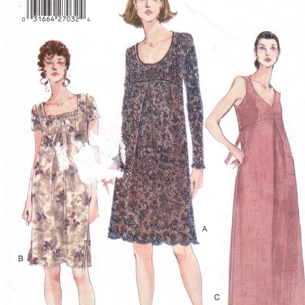 Robe de maternité des années 1990 avec variations de taille et de décolleté empire, buste 34 36 38 / patron de couture vintage / Vogue 9800