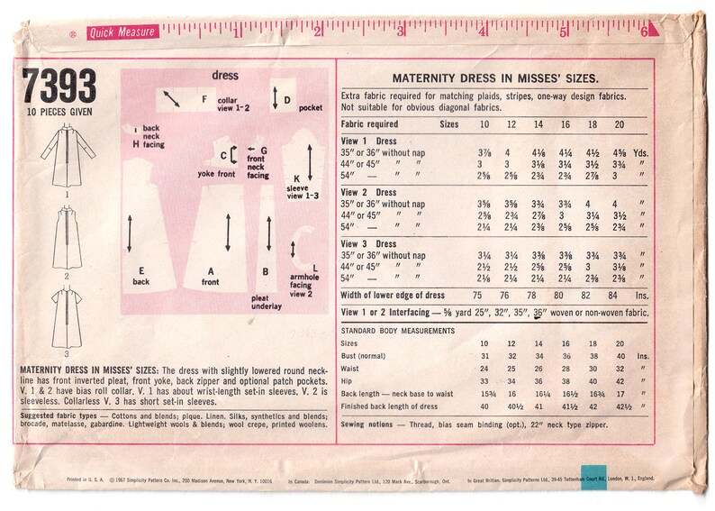 1960s Maternity Dress with Bias Roll Collar and Inverted Pleat, Bust 31 / Vintage Sewing Pattern / Simplicity 7393 image 2