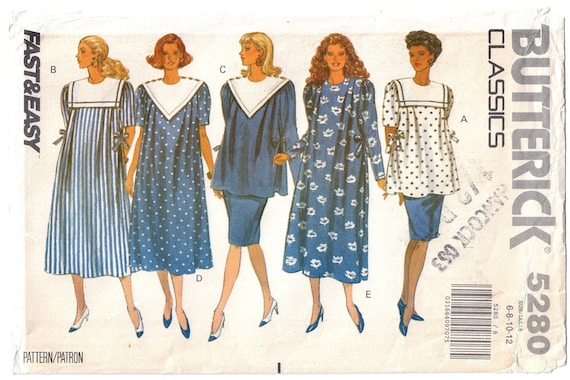 1990s Maternity Dress, Top & Straight Skirt, Bust 30 31 32 34 | Vintage Sewing Pattern | Butterick 5280