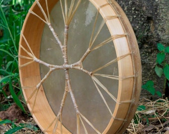 Shamanic Native American Bison Hide Drum With Drumbeater