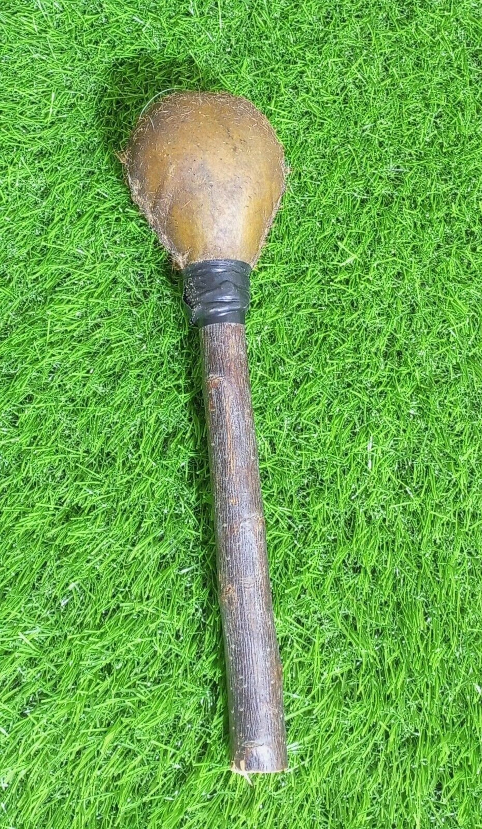 Shamanic Rawhide Rattle | Handstitched | One Side Hair | Wood Handle ...