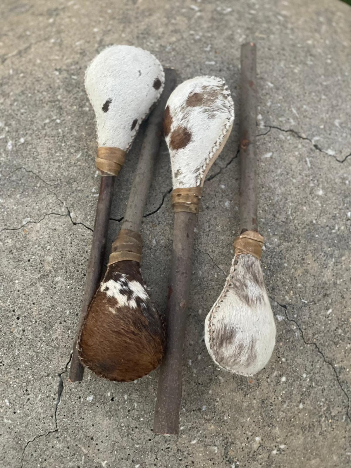 Shamanic Rawhide Rattle | Handstitched | Both Side Hair | Wood Handle ...
