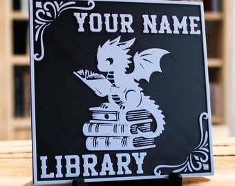 Personalized Library Sign Decor, Custom Book Nook Decor, Unique Book Lover Gift, Bookshelf Sign with Stand, Great Gift for Readers