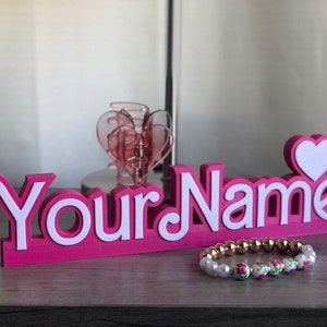 Personalized Doll Name Sign, Custom Name Plate, Girl Room Decor, Kids Bedroom Sign, Teacher Name Sign, Valentine's Gift, Office Desk Sign