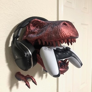 T-Rex Gaming Control Holder, Headphone Holder, Dinosaur Wall Decor, Wall Mounted T-rex