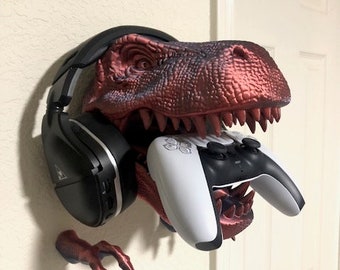 T-Rex Gaming Control Holder, Headphone Holder, Dinosaur Wall Decor, Wall Mounted T-rex
