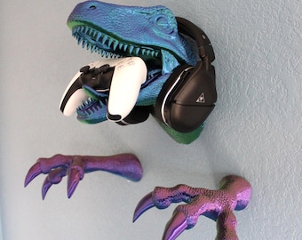 Velociraptor Gaming Control Holder, Headphone Holder, Dinosaur Wall Decor, Wall Mounted Velociraptor