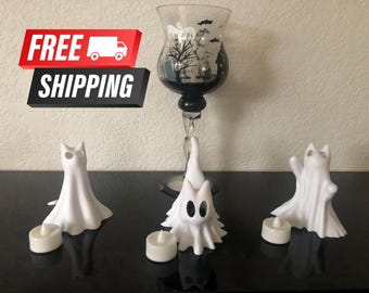Ghost Cats Halloween Decor with Tea Lights, Halloween Decor, Gifts for Cat Lovers, Pet Lover Home Decor, Pet Night Light, Fall Season Decor